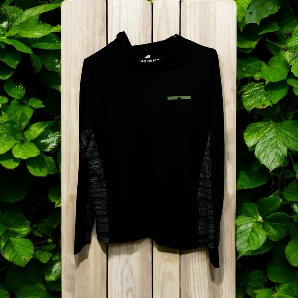 Belong Designs Hoodie Men Size M Long Sleeve Black Green Aztec 2 Zip Pockets